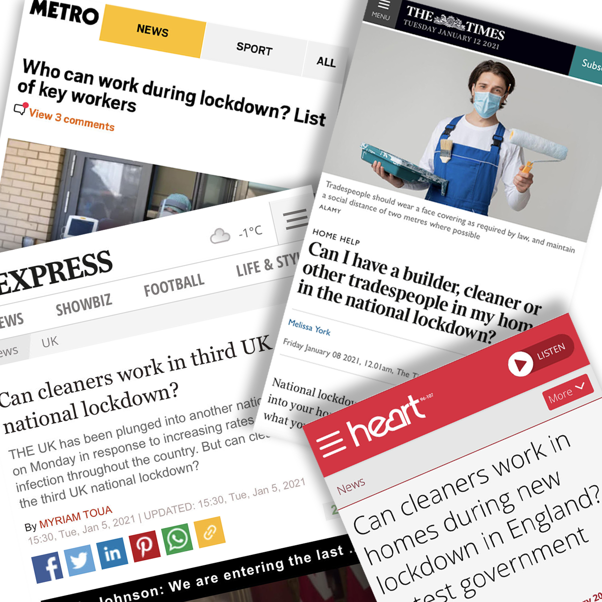 Home cleaners can work during national lockdown