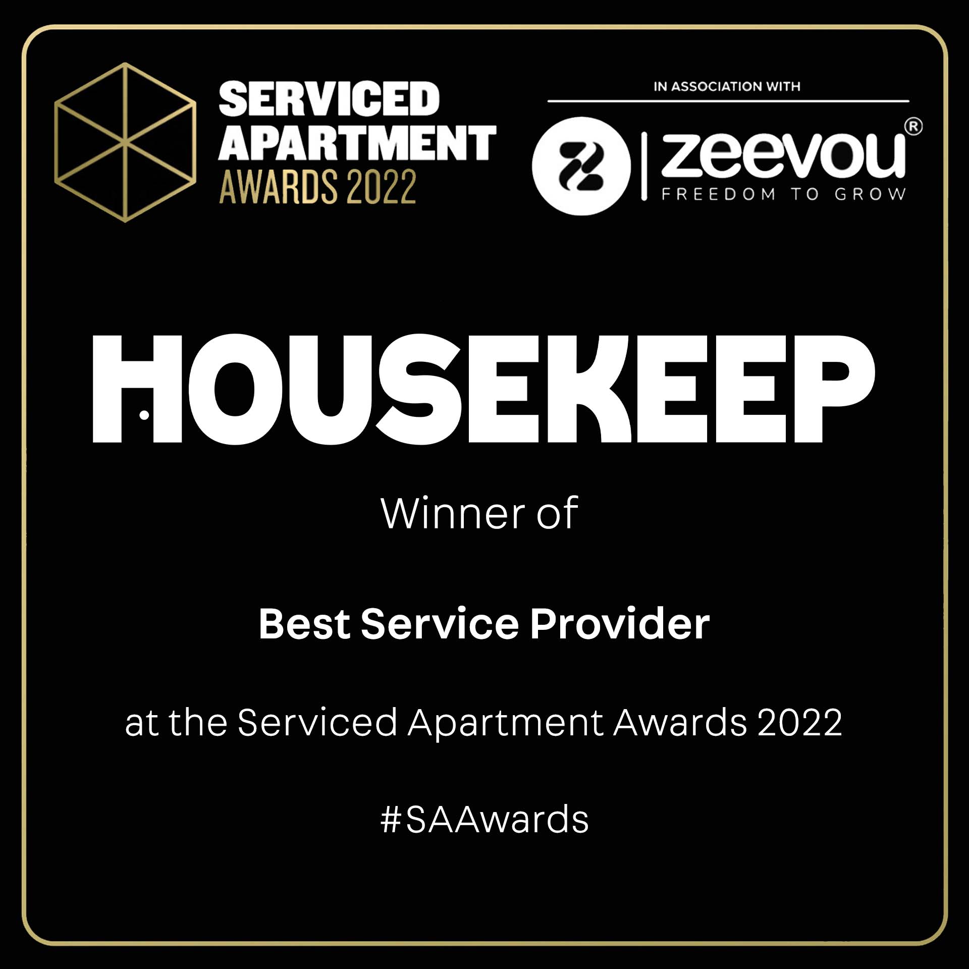 Housekeep wins Best Service Provider at the Serviced Apartment Awards 2022