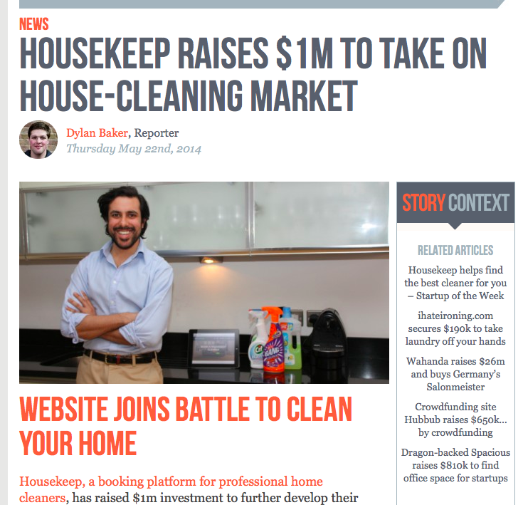 Tech City News - Housekeep raises $1m to take on house-cleaning market