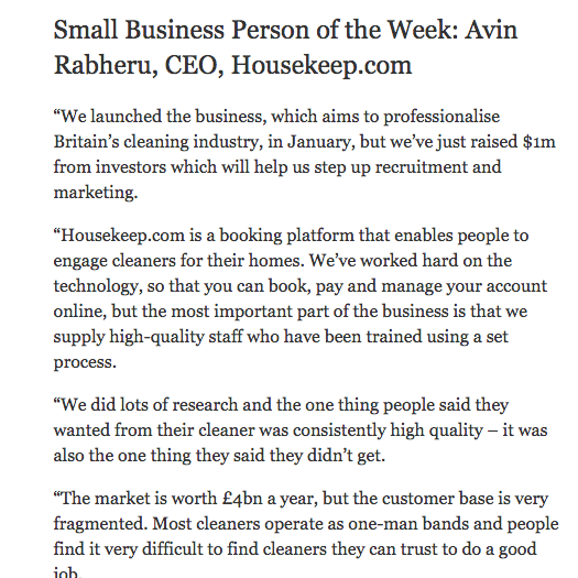The Independent - Small Business Person of the week