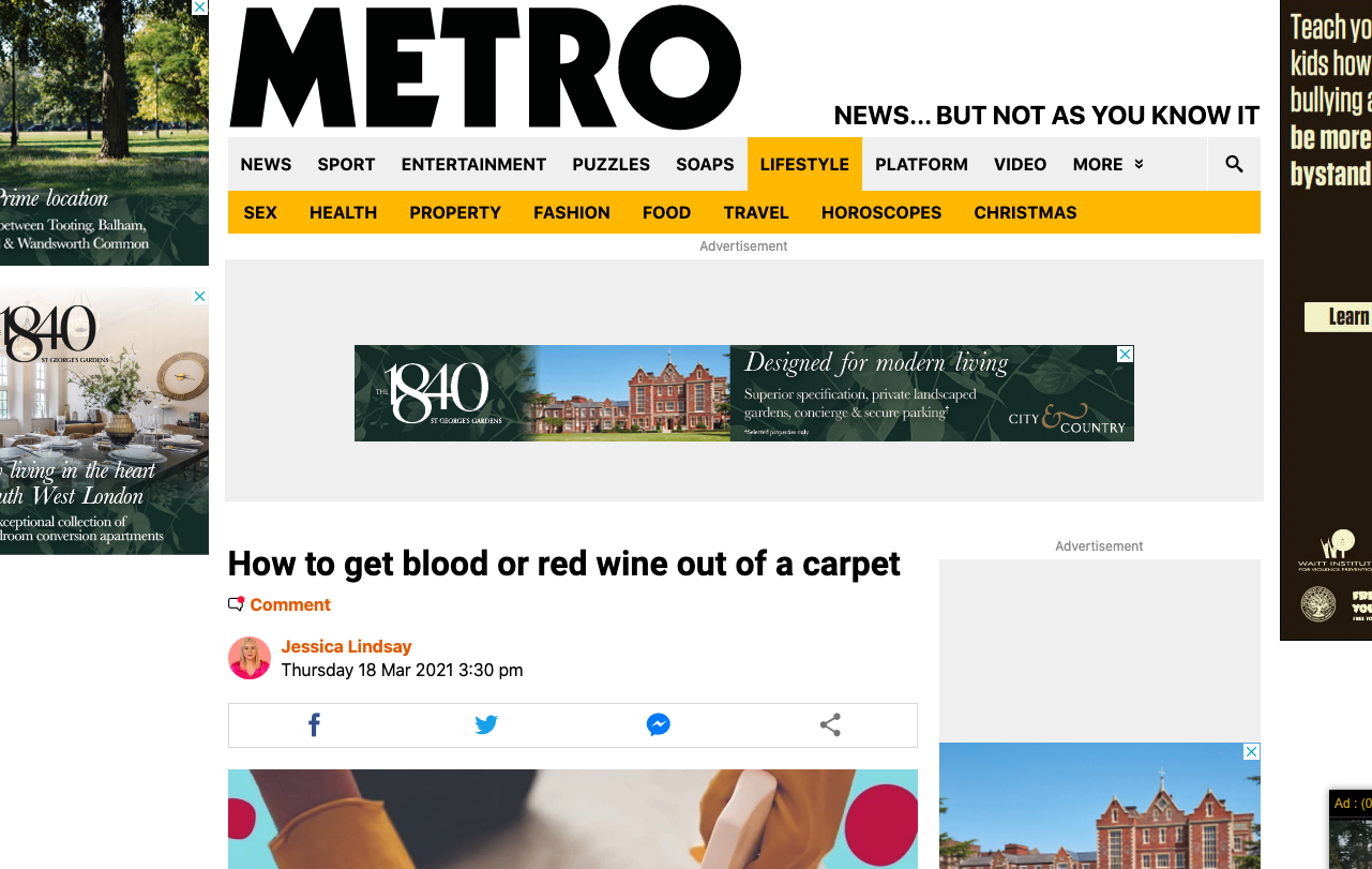 Metro - How to get blood or red wine out of a carpet