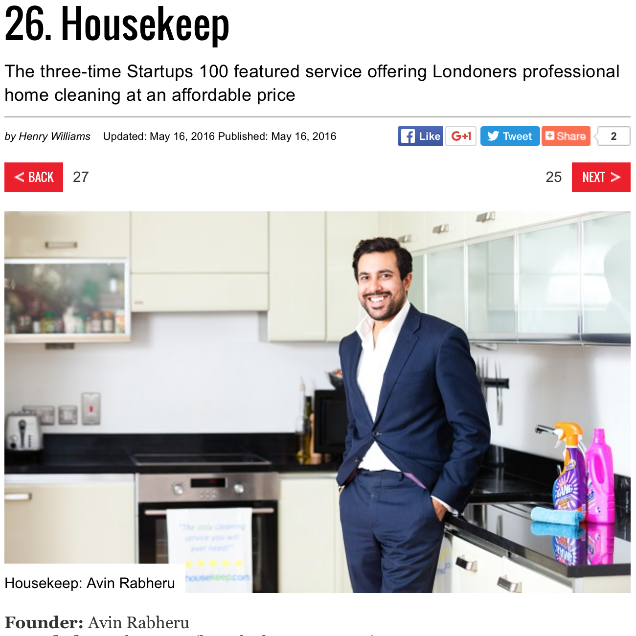 Startups 100 2016 - Housekeep at #26