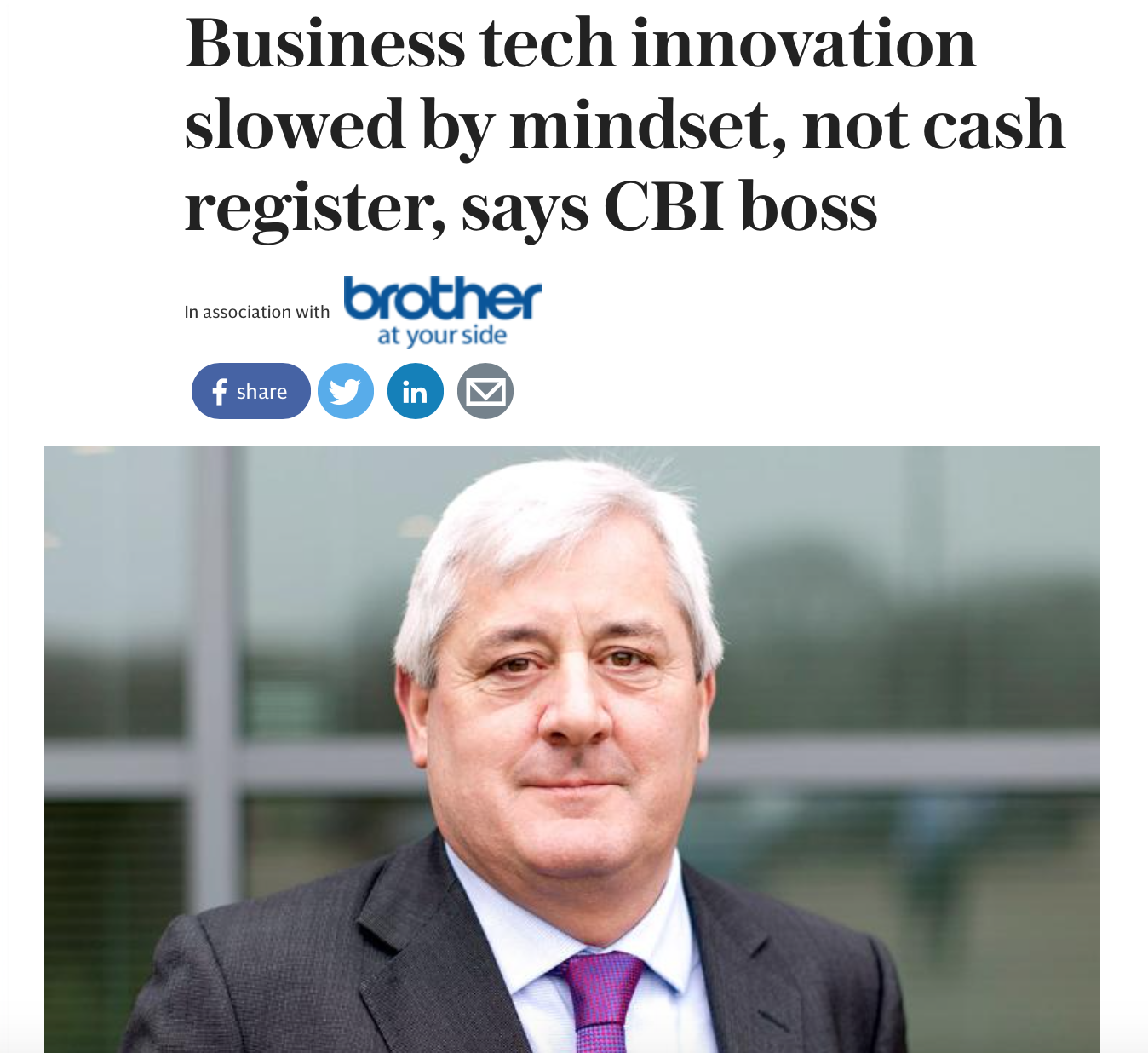 The Telegraph - Business tech innovation slowed by mindset, not cash register, says CBI boss