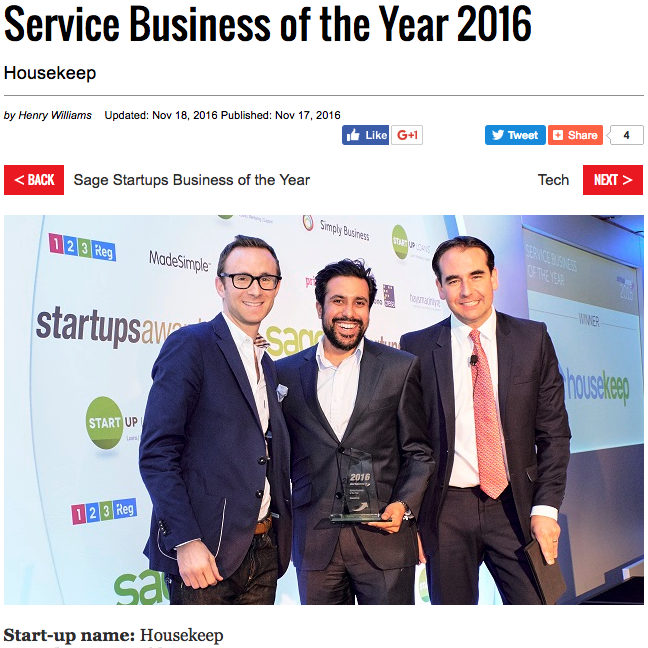 Startups Awards: Service Business of the Year 2016