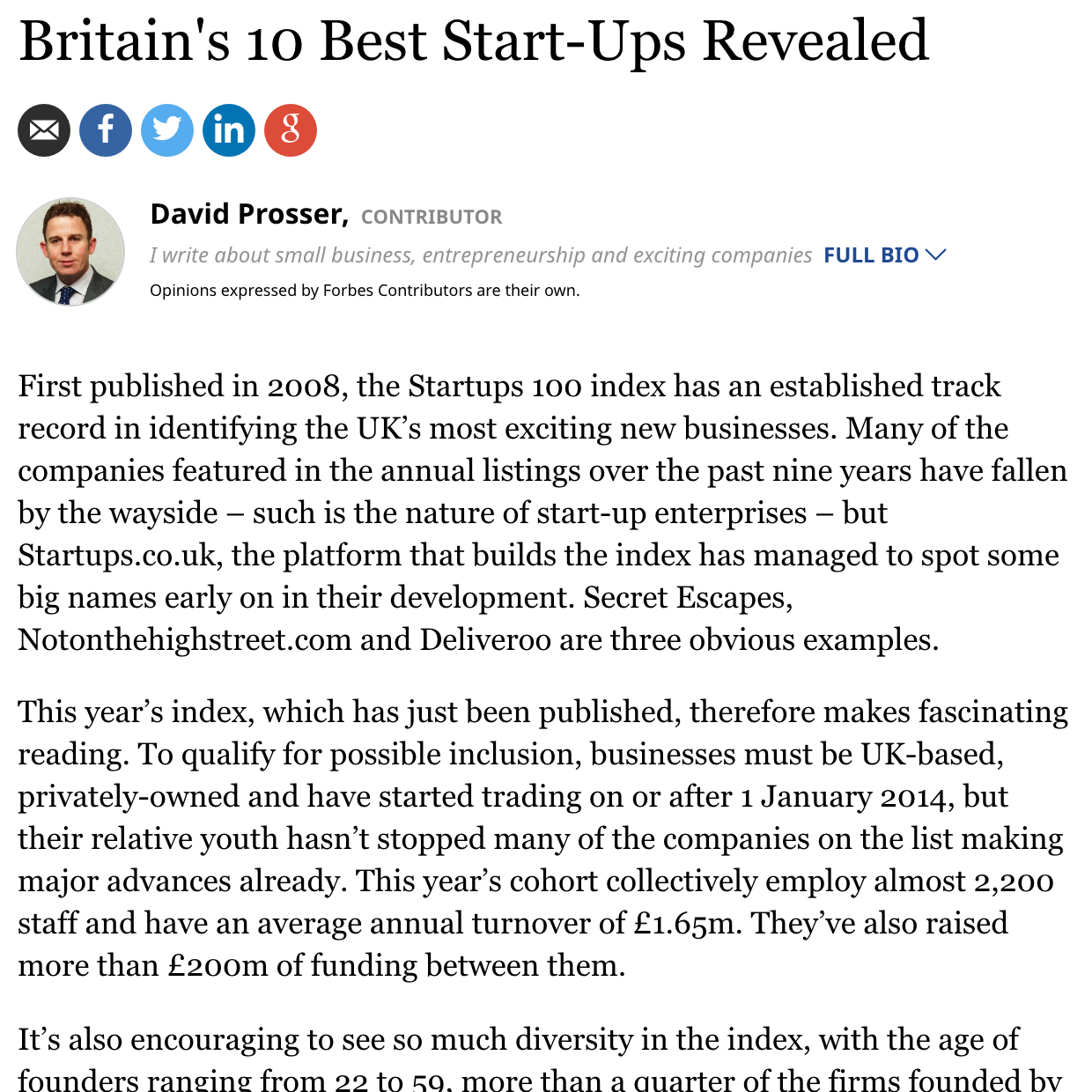 Forbes - Britain's 10 Best Start-Ups Revealed