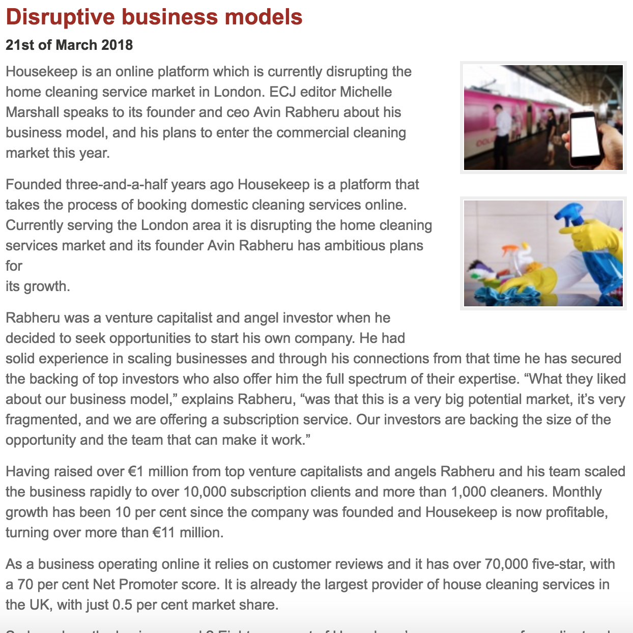 European Cleaning Journal - Disruptive Business Models