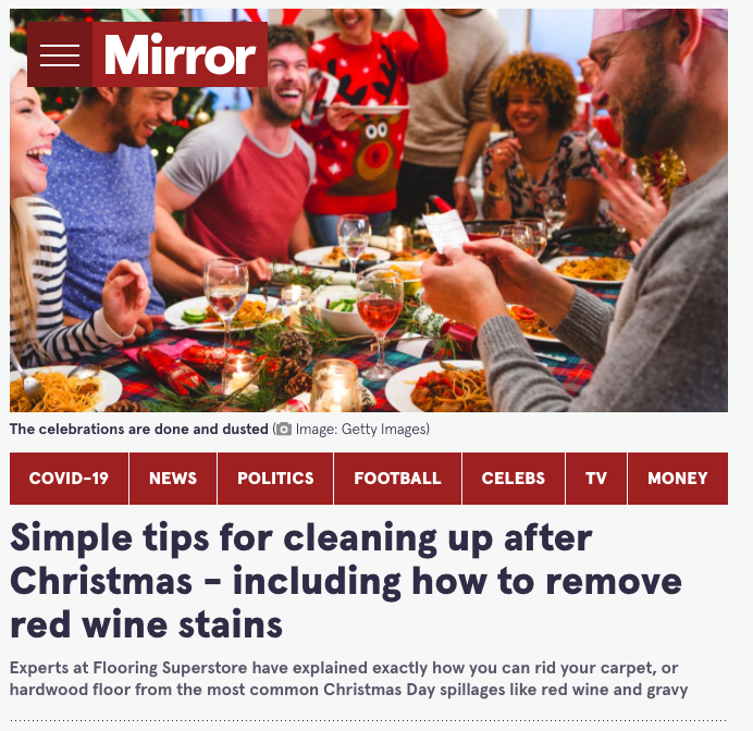 The Mirror - Simple tips for cleaning up after Christmas - including how to remove red wine stains