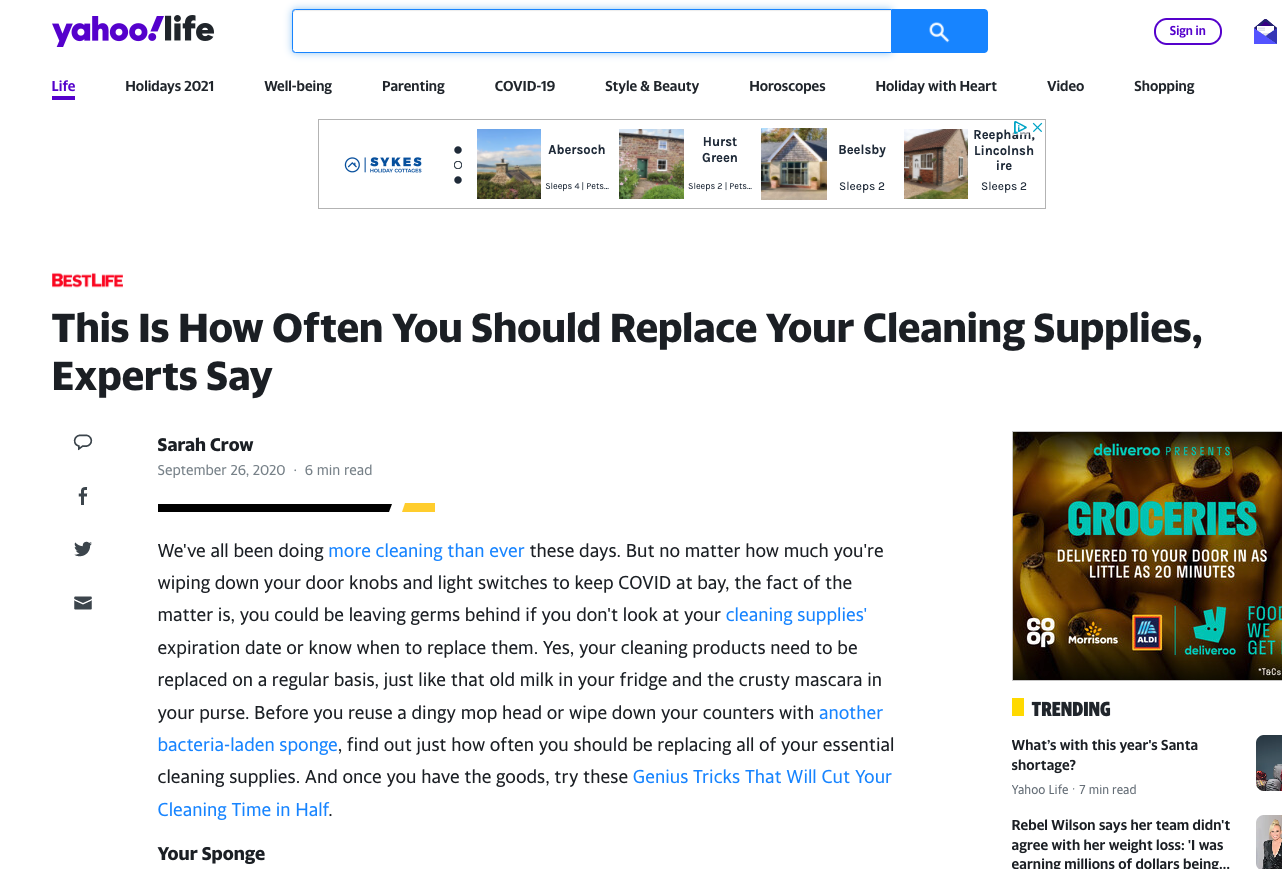 Yahoo - This Is How Often You Should Replace Your Cleaning Supplies, Experts Say
