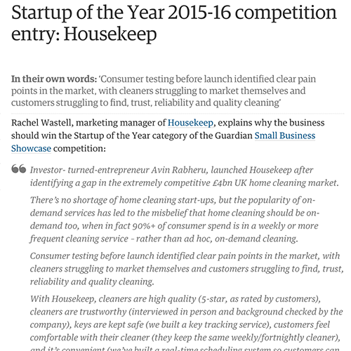 Startup of the Year 2015-16 competition entry: Housekeep