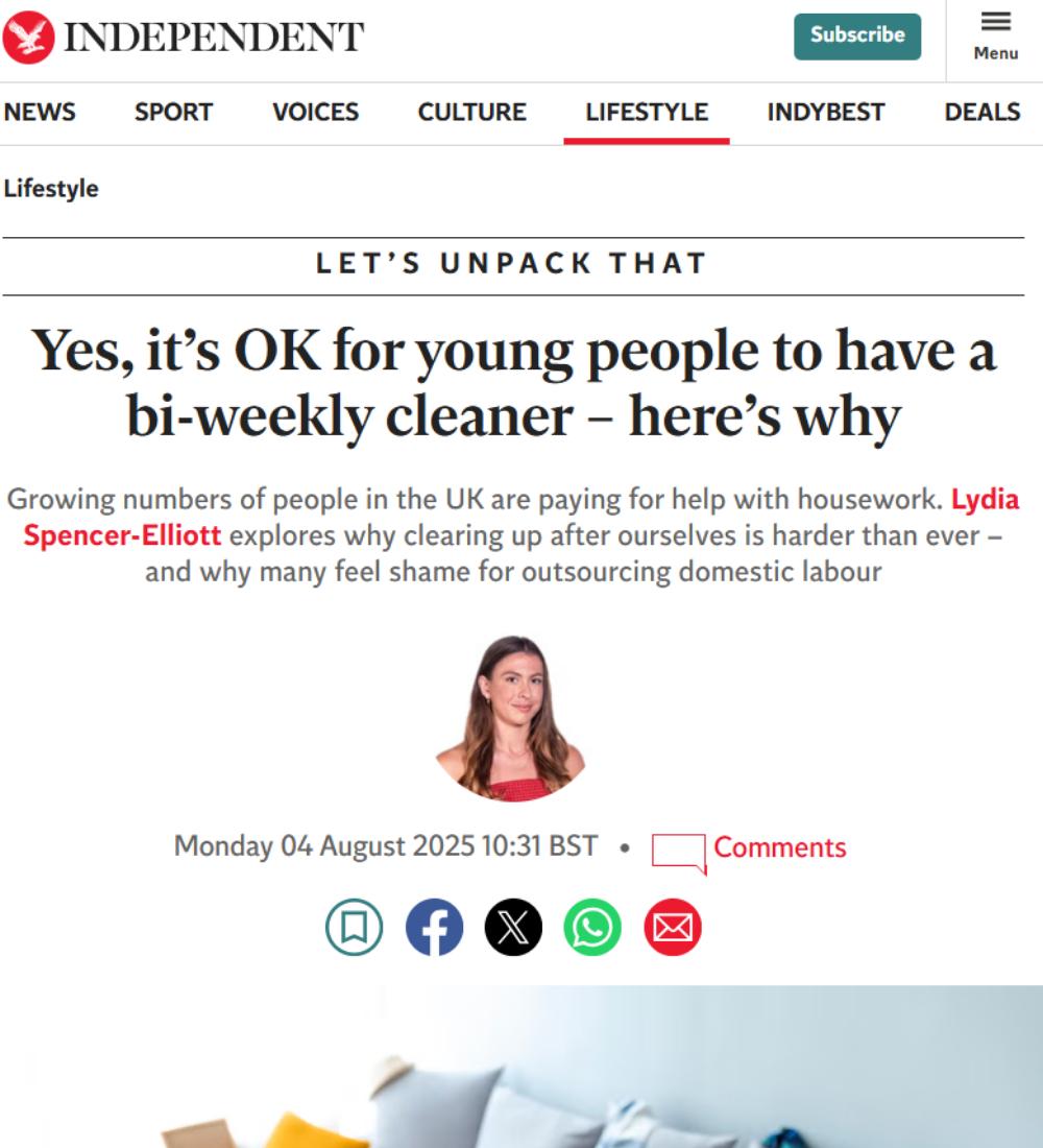 The Independent - Yes, it's ok for young people to have a bi-weekly cleaner