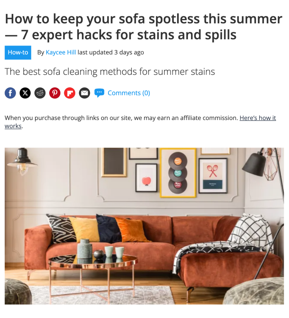 Tom's guide - How to keep your sofa spotless this summer - 7 expert hacks of stains & spills