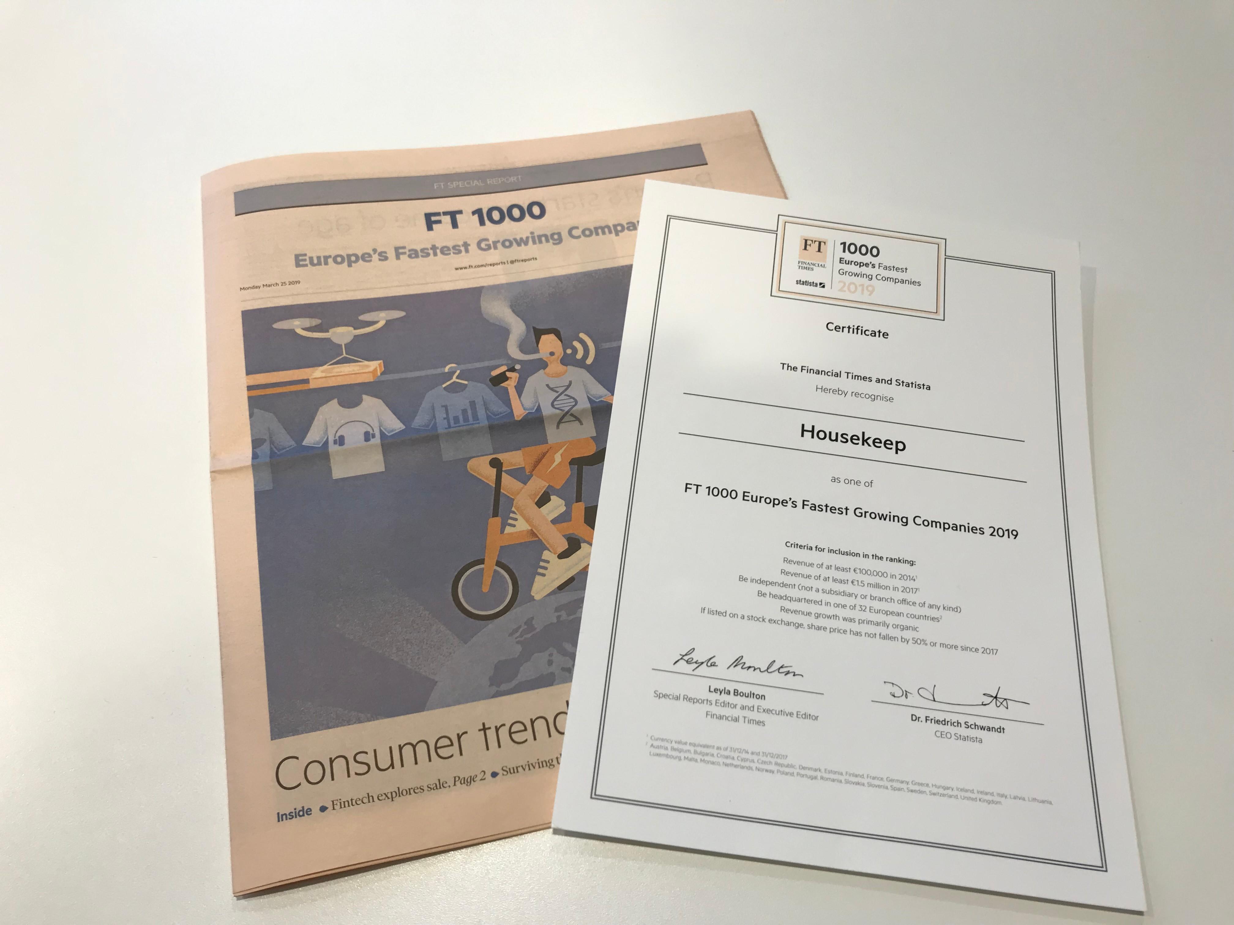 Housekeep: Europe's SIXTH fastest growing company!