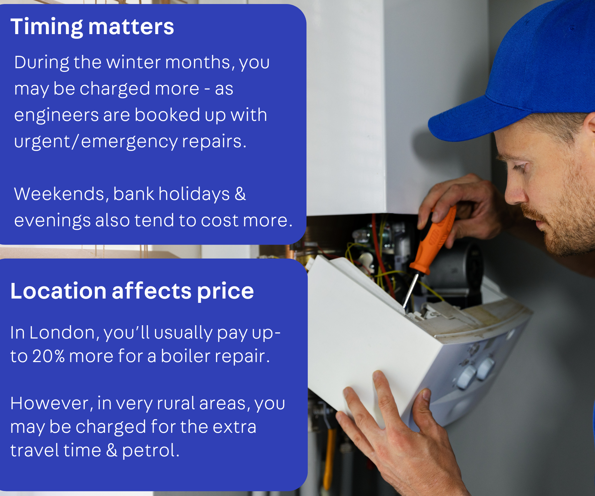 Infographic on other factors that affect the cost of a boiler repair