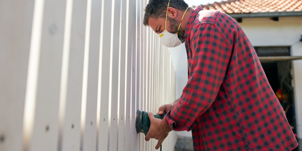 Gardener repairing a fence 